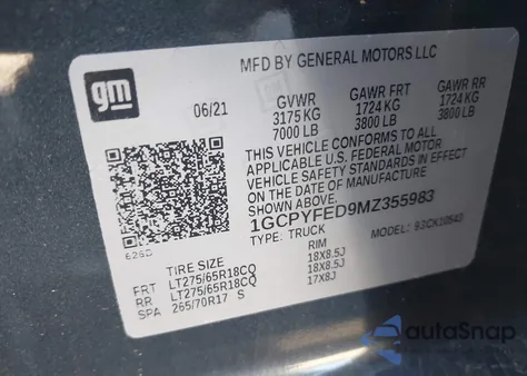 2021 Chevrolet Silverado 1500 4Wd Short Bed Lt Trail Boss из США, поврежденный, VIN 1GCPYFED9MZ355983